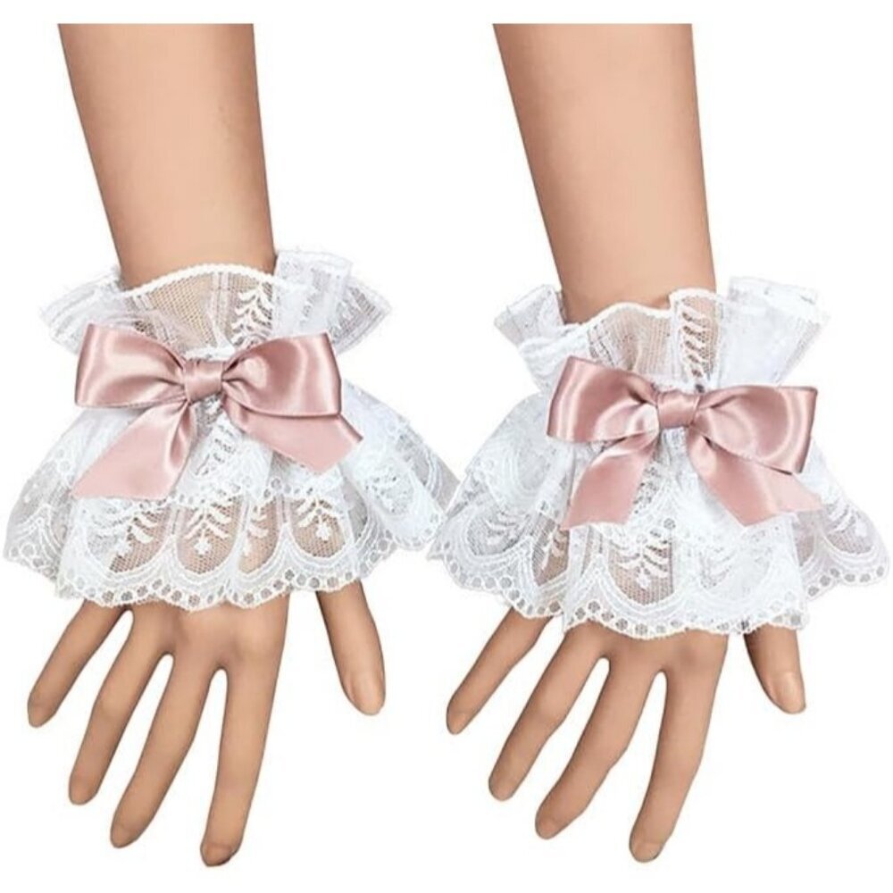 Women's Lotus Root Bow Sexy Lace Hand Sleeve Gloves Elastic Bracelet Cuffs Wrist